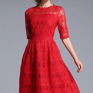 Metisu red lace midi dress